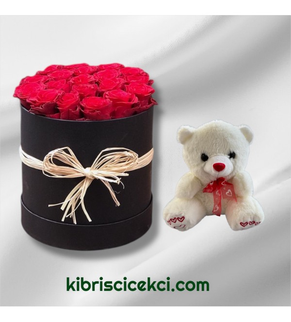 Kutuda 19 Kırmızı Gül Ayıcık